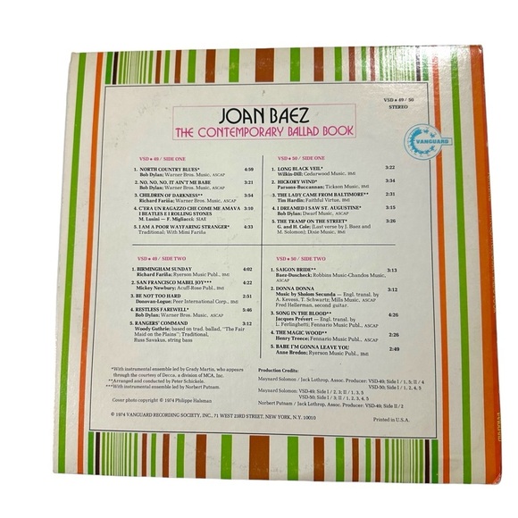 Joan Baez The Contemporary Ballad Book Vangard VSD-49-B Double LP Vinyl Record - Picture 11 of 16